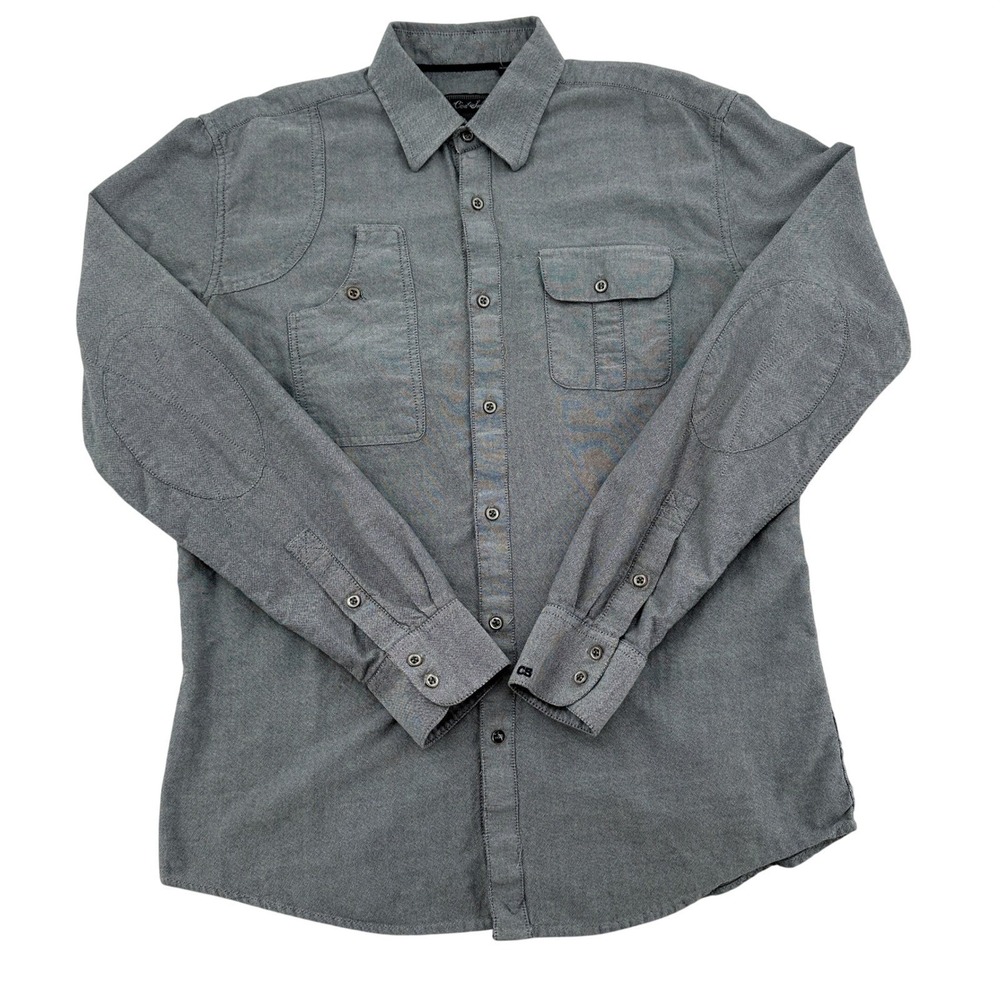 Civil Society Men's Size Medium Gray Herringbone Button Down Shirt Long Sleeve